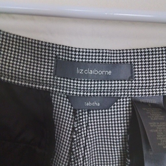 Liz Claiborne Tabitha‎ Pant 2 Petite Black White Herringbone Mid Rise Straight - Picture 12 of 15